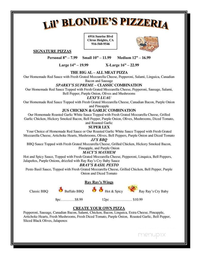 Lil' Blondie's Pizzeria - Citrus Heights, CA menu_pic