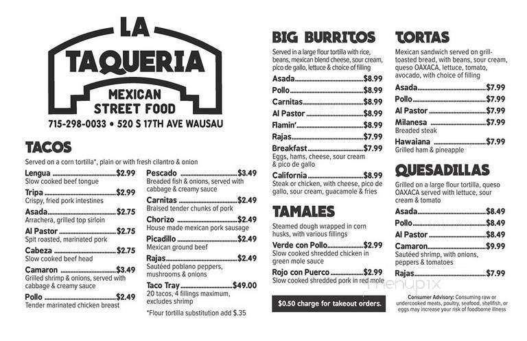 La Taqueria - Wausau, WI menu_pic