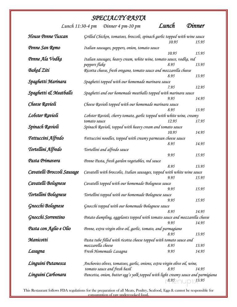 Tuscan Italian Restaurant and Pizzeria - Willowick, OH menu_pic