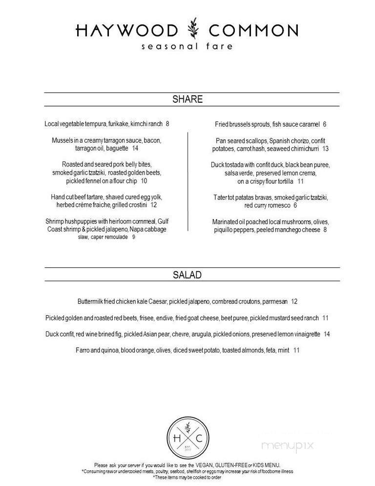 Haywood Common - Asheville, NC menu_pic