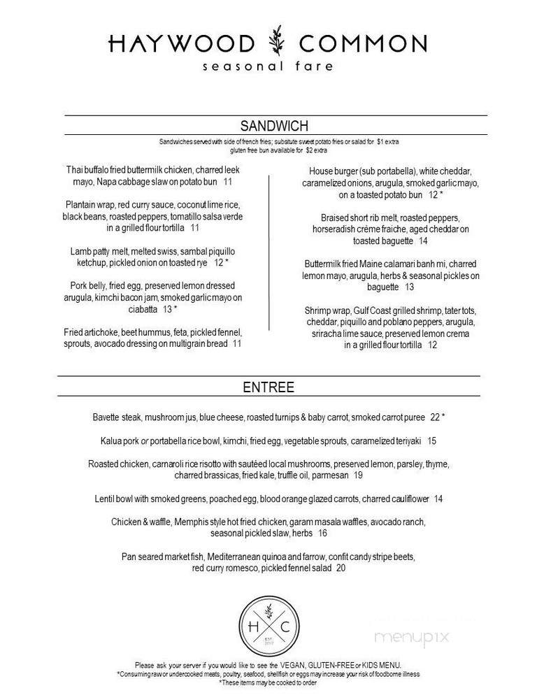 Haywood Common - Asheville, NC menu_pic