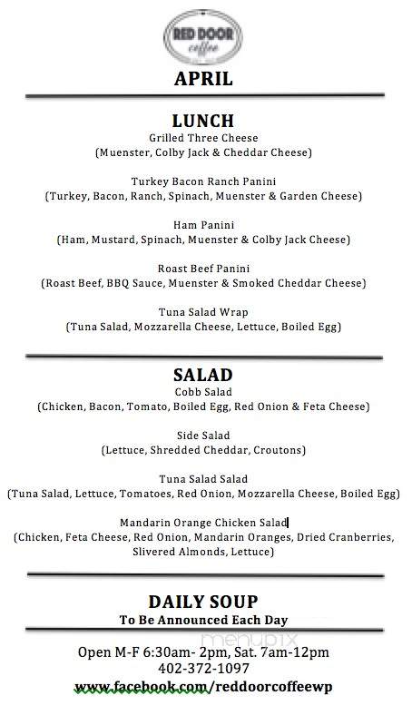 Red Door Coffee - West Point, NE menu_pic