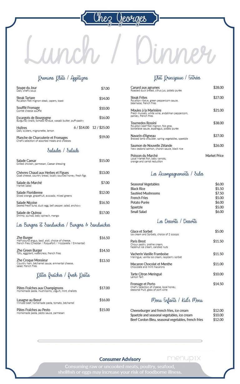Chez Georges - Miami, FL menu_pic