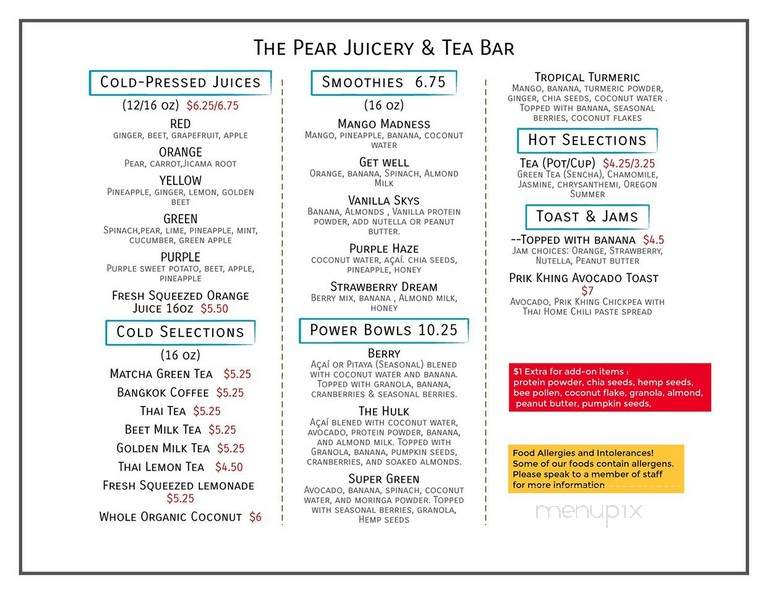 The Pear - Portland, OR menu_pic
