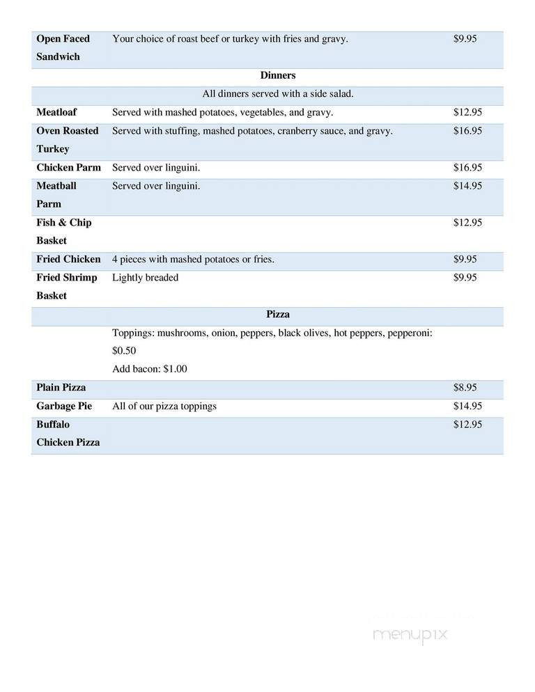 SideStreet Bar & Grill - Dingmans Ferry, PA menu_pic