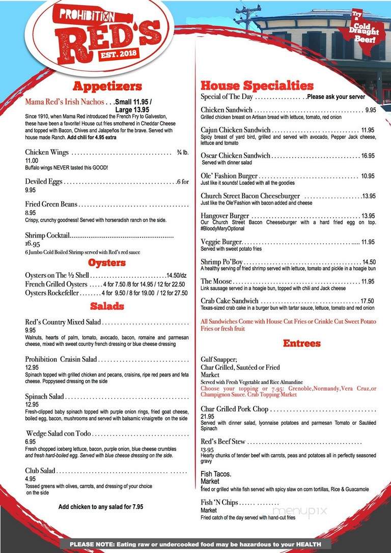 Prohibition Red's - Galveston, TX menu_pic