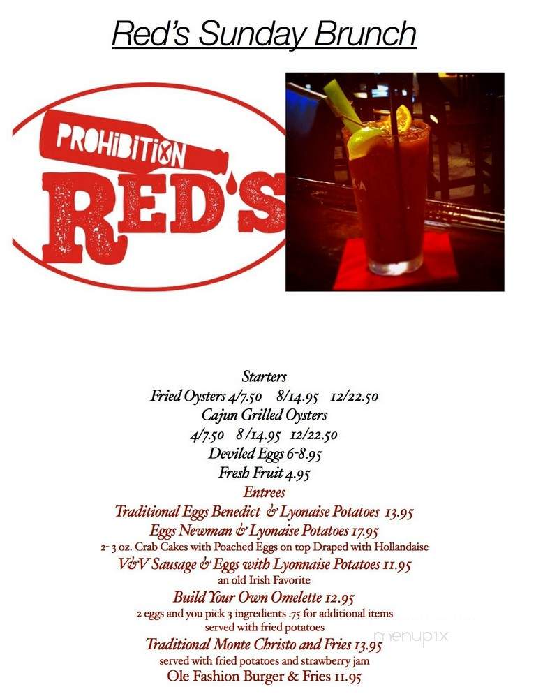 Prohibition Red's - Galveston, TX menu_pic