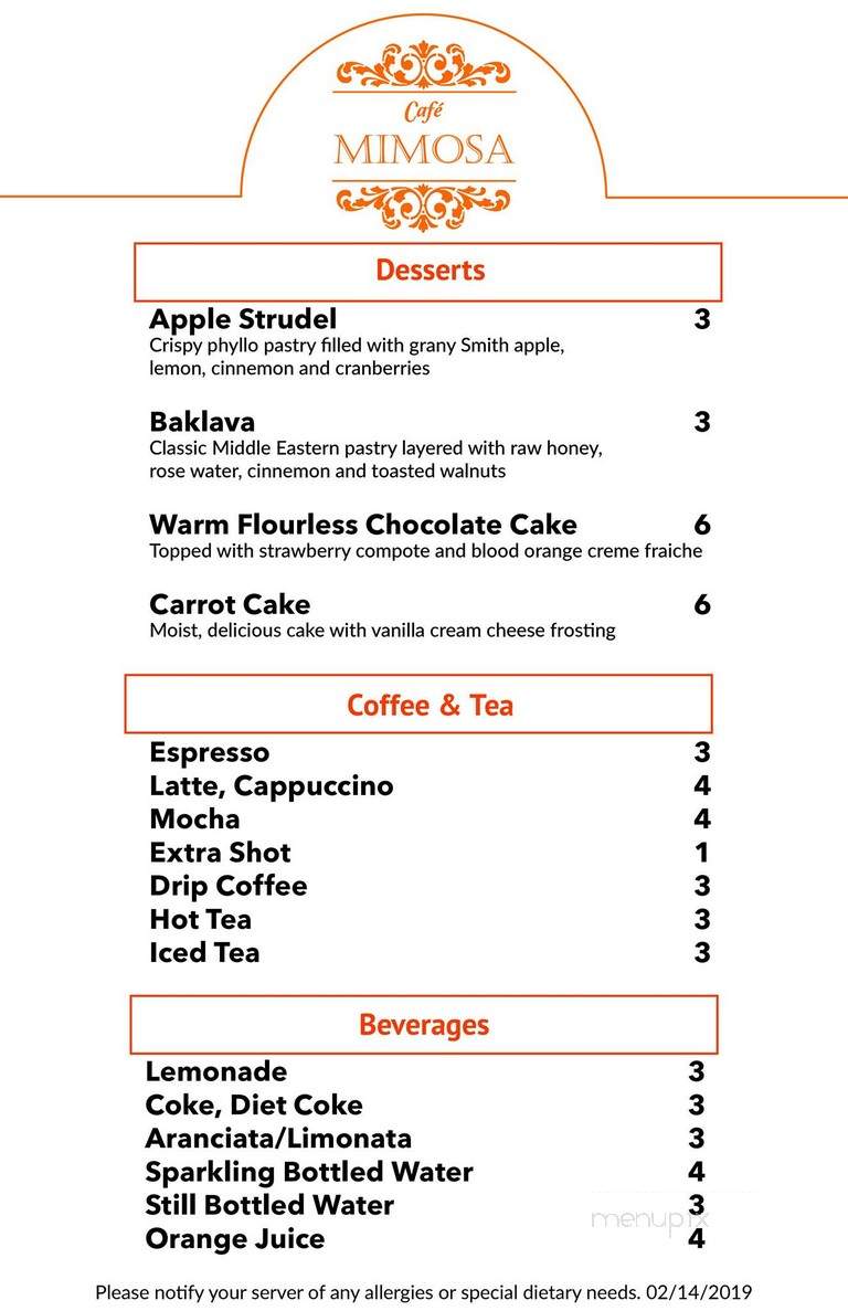 Cafe Mimosa - Santa Fe, NM menu_pic