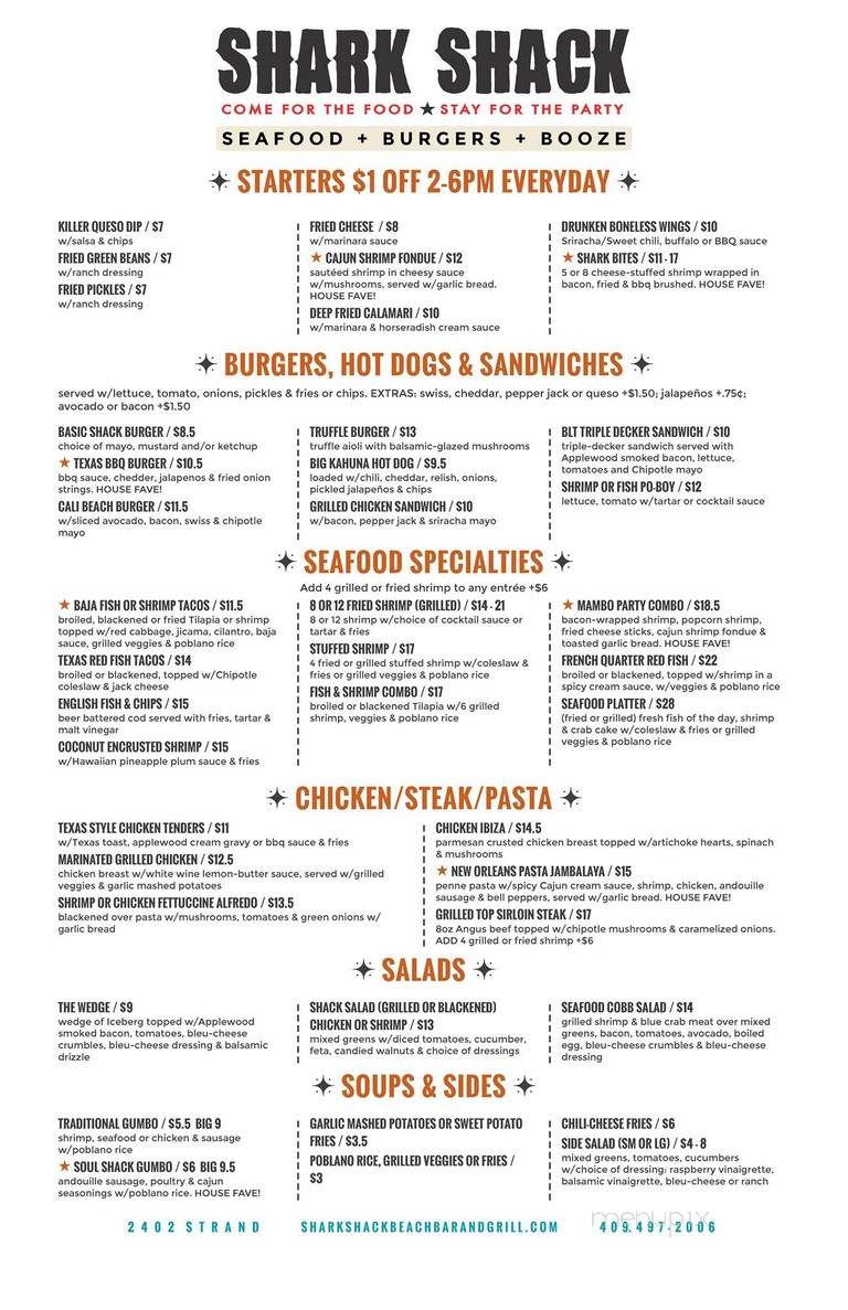 Shark Shack Beach Bar And Grill - Galveston, TX menu_pic