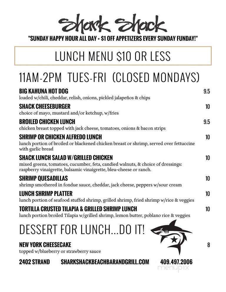 Shark Shack Beach Bar And Grill - Galveston, TX menu_pic