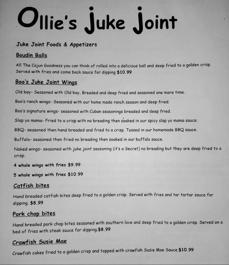 Ollie's Juke Joint and Cafe - Kingston, OK menu_pic