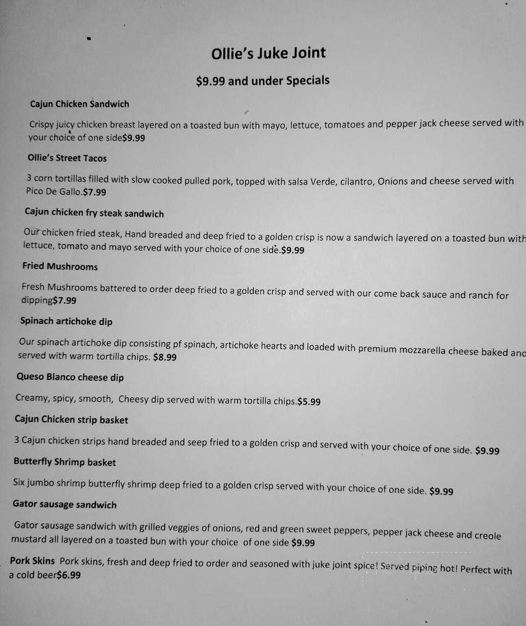 Ollie's Juke Joint and Cafe - Kingston, OK menu_pic