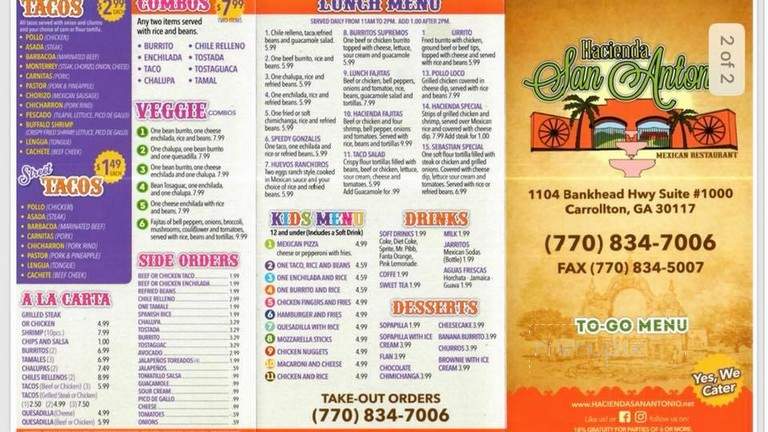 Hacienda San Antonio - Carrollton, GA menu_pic