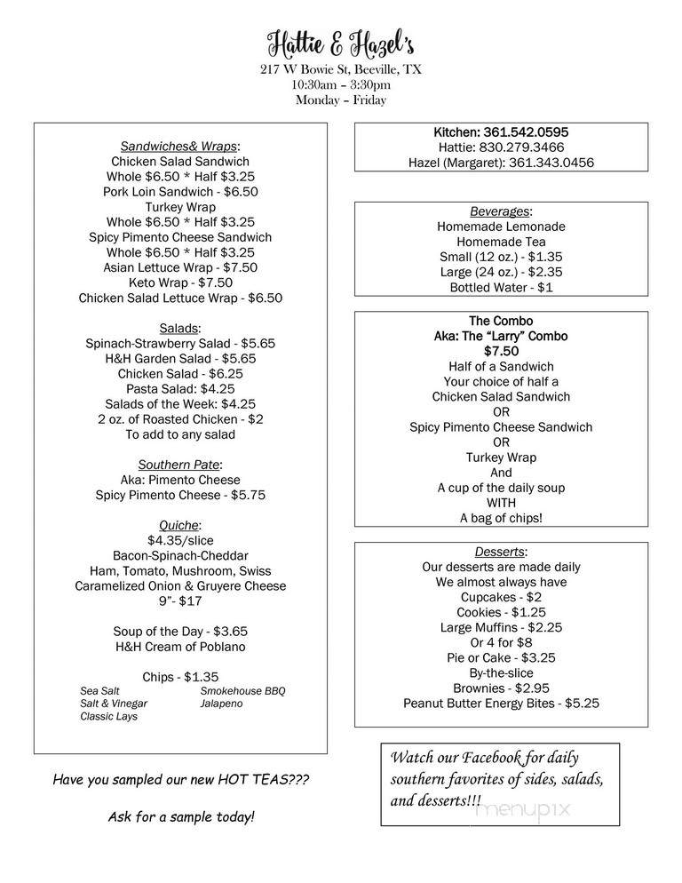 Hattie And Hazel's - Beeville, TX menu_pic