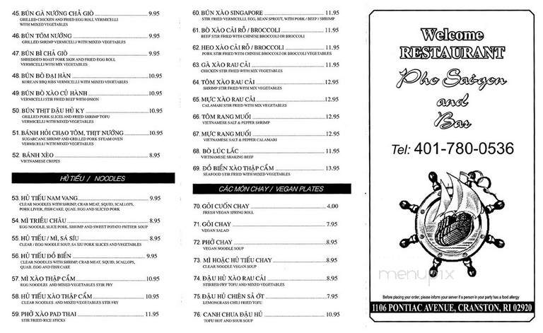 Pho Saigon and Bar - Cranston, RI menu_pic