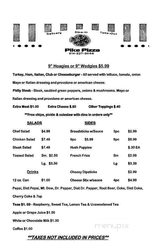 Pike Pizza - Shippenville, PA menu_pic