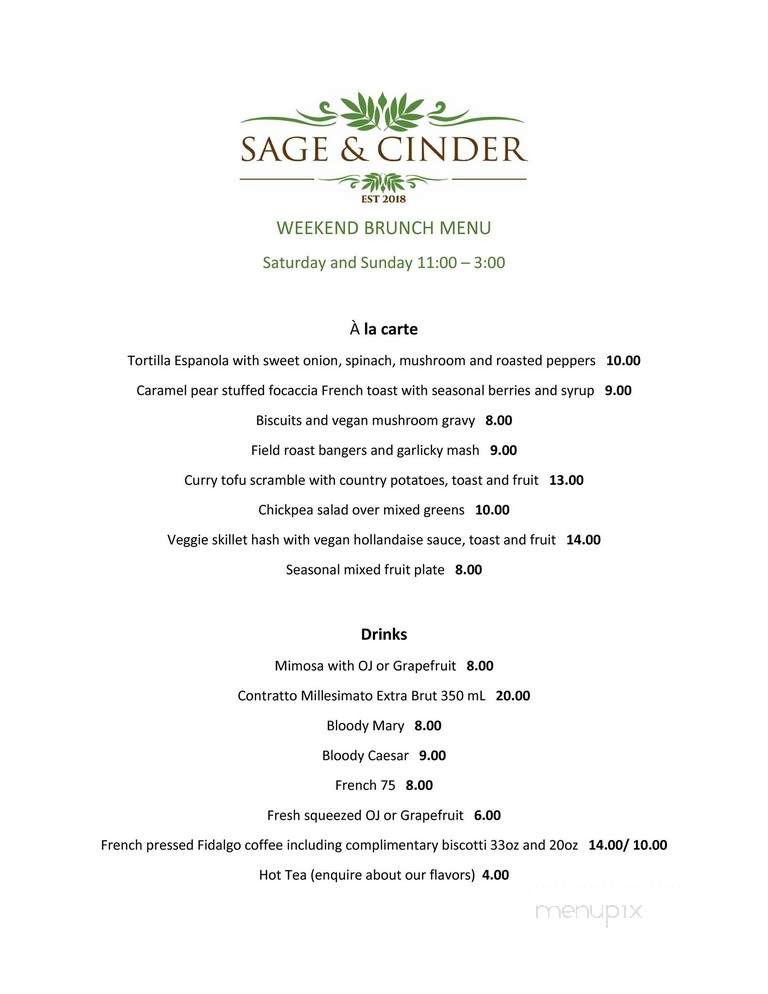Sage And Cinder - Mukilteo, WA menu_pic