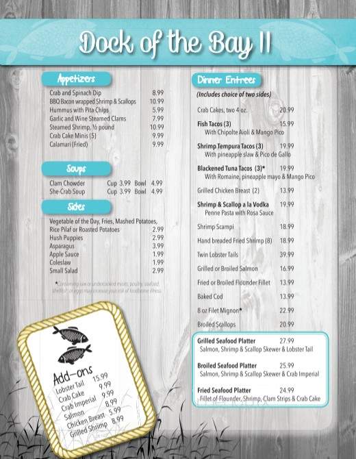 Dock of the Bay - Carrollton, VA menu_pic