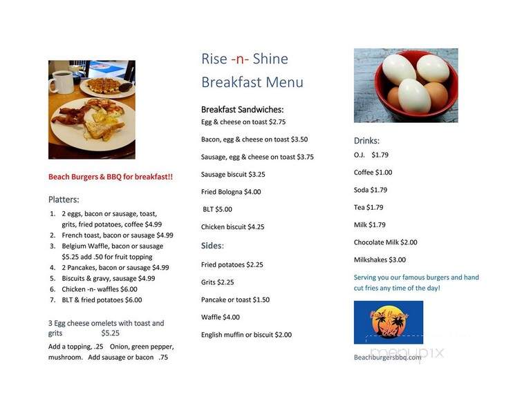 Beach Burgers & BBQ - Pawleys Island, SC menu_pic
