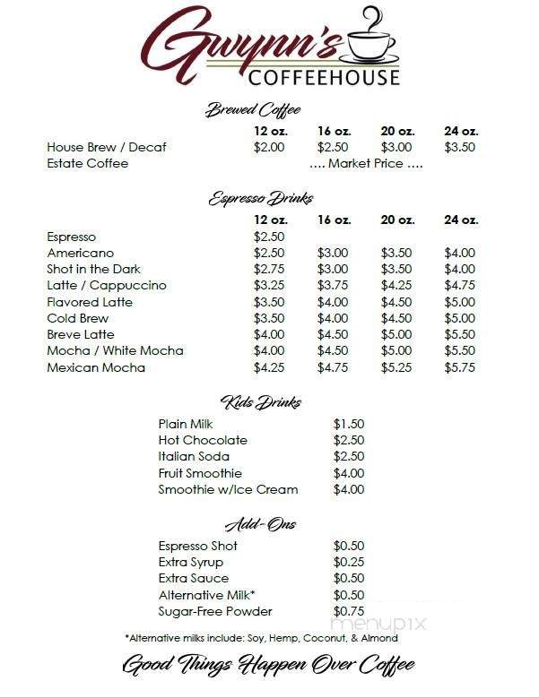 Gwynn's Coffee House - Canby, OR menu_pic