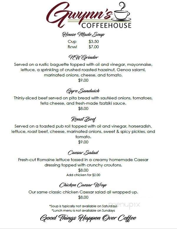 Gwynn's Coffee House - Canby, OR menu_pic