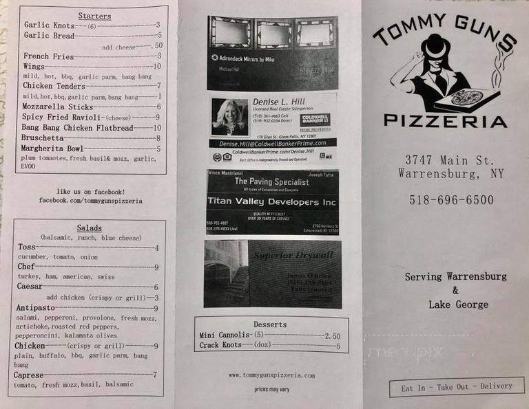 Tommy Guns Pizzeria - Warrensburg, NY menu_pic