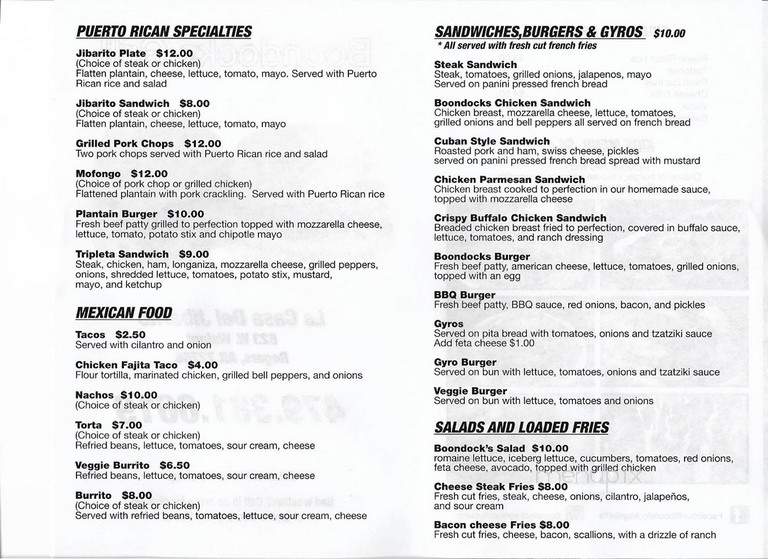 Boondock's Grill - Rogers, AR menu_pic