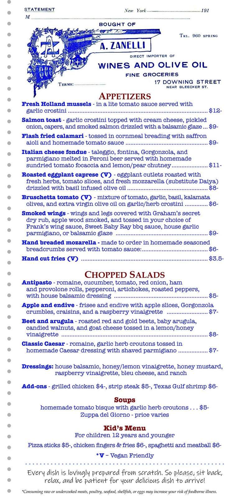 Zanelli's - New Cumberland, PA menu_pic