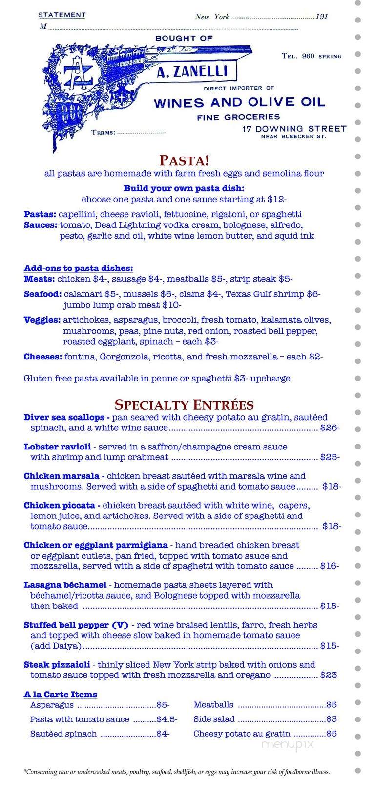Zanelli's - New Cumberland, PA menu_pic
