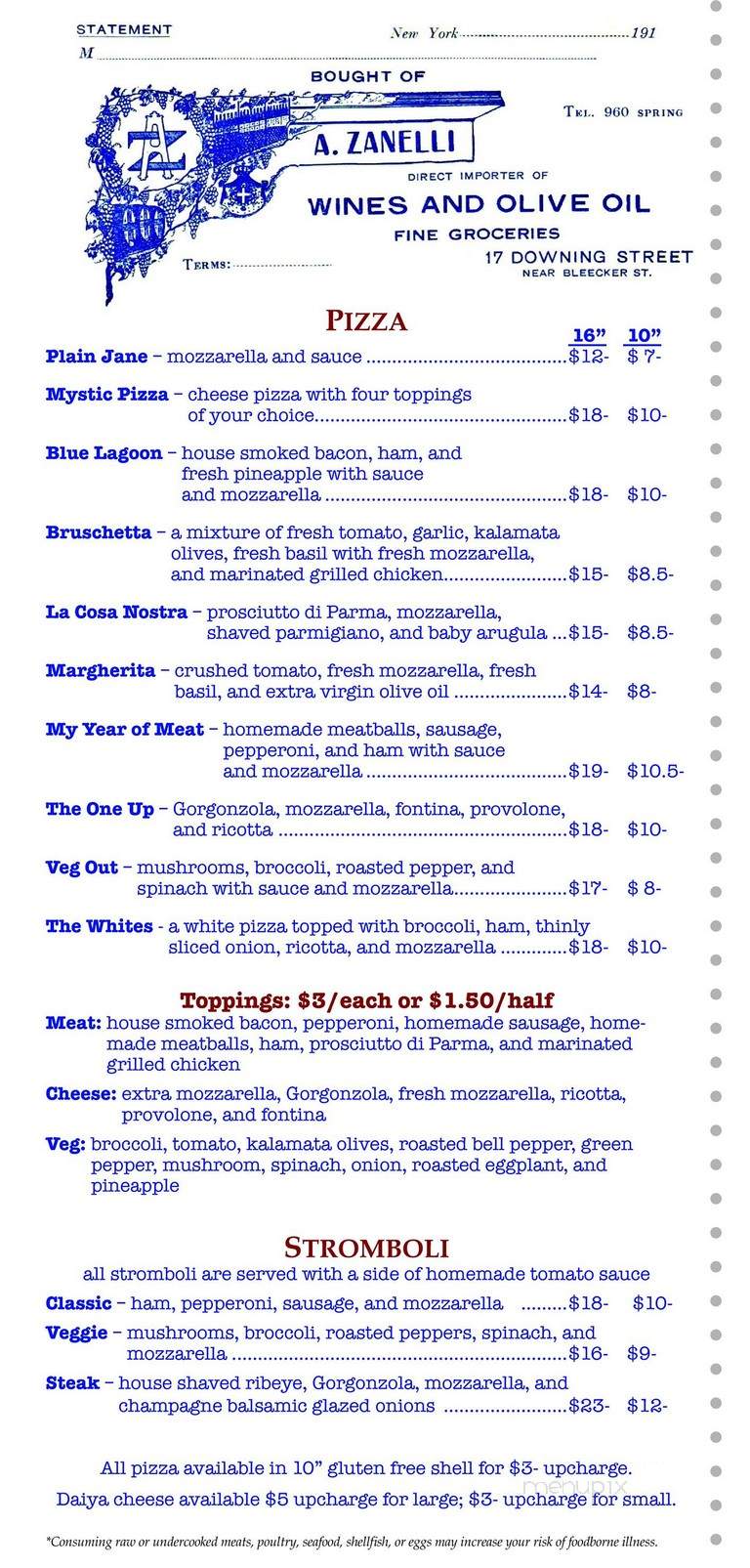 Zanelli's - New Cumberland, PA menu_pic