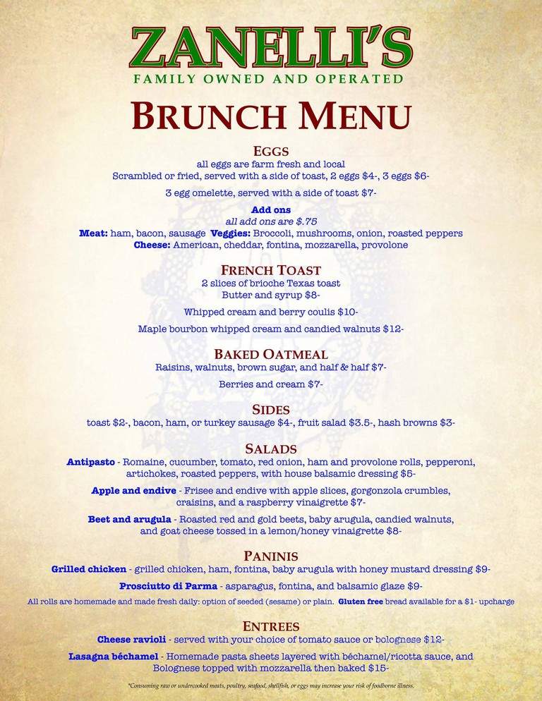 Zanelli's - New Cumberland, PA menu_pic