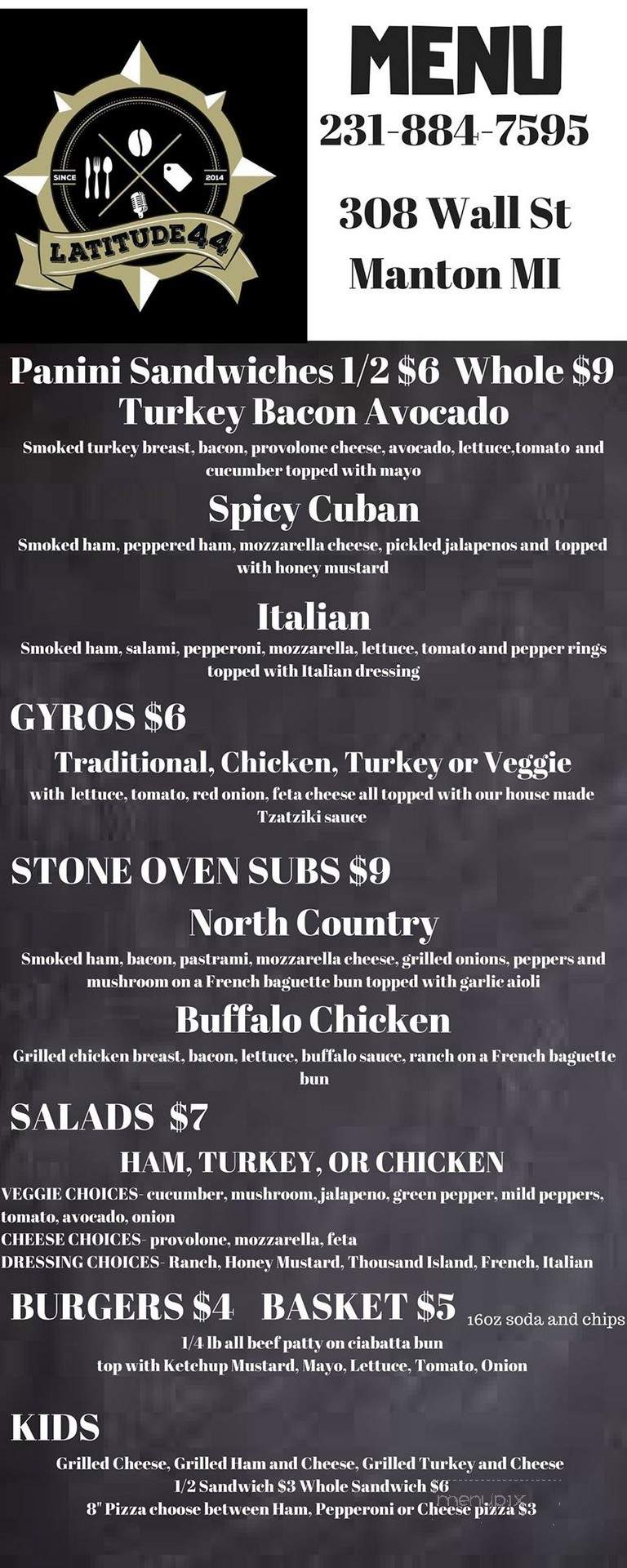 Latitude 44 - Manton, MI menu_pic