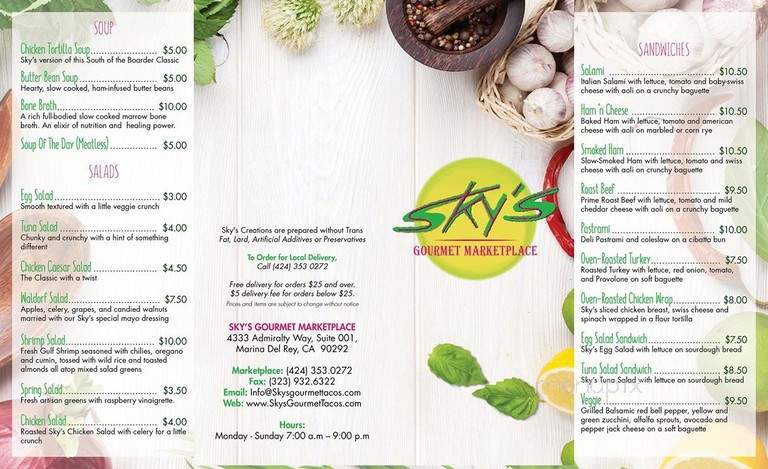 Sky's Gourmet Tacos and Marketplace - Los Angeles, CA menu_pic