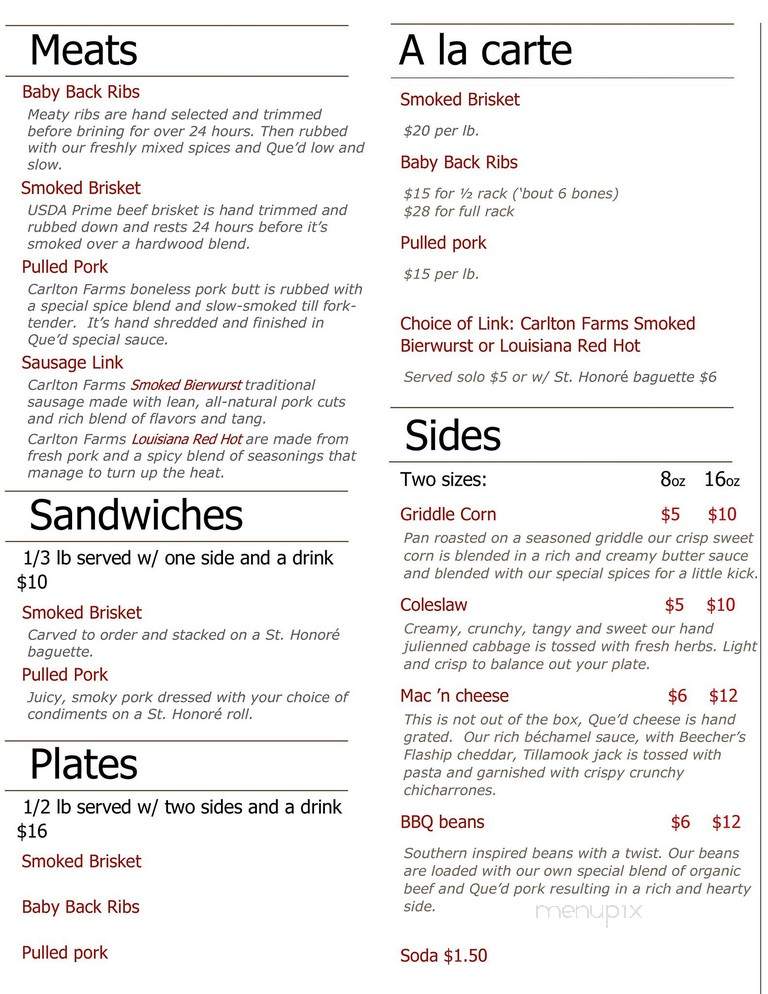 Que'd - Tigard, OR menu_pic