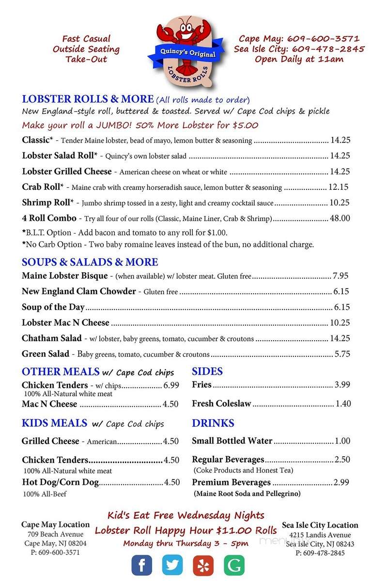 Quincy's Original Lobster Rolls - Sea Isle City, NJ menu_pic