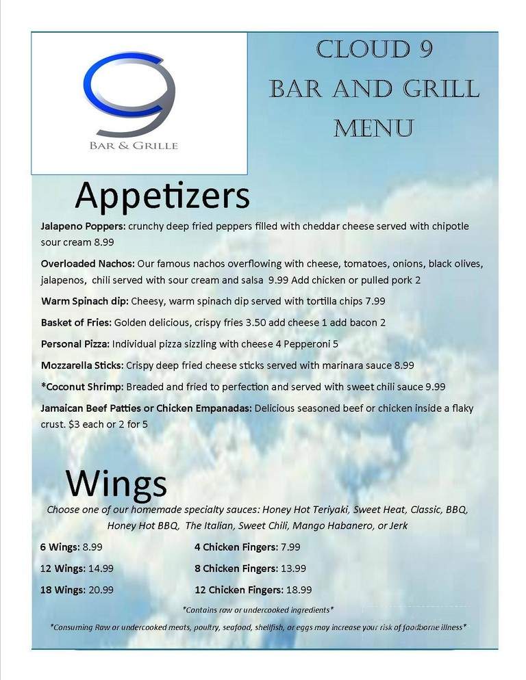 Cloud 9 Bar and Grille - Hampton, NH menu_pic
