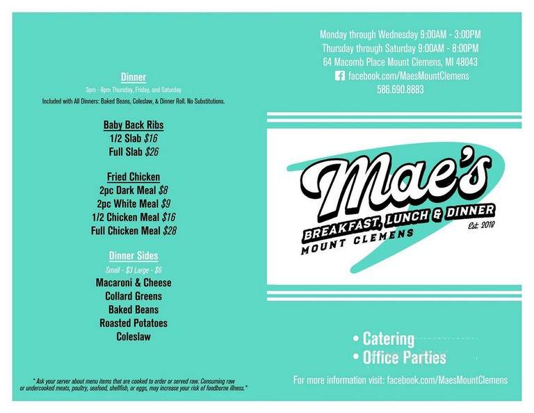 Mae's - Mount Clemens, MI menu_pic