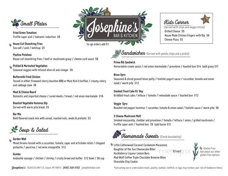 Josephine's Bar & Kitchen - Coram, MT menu_pic