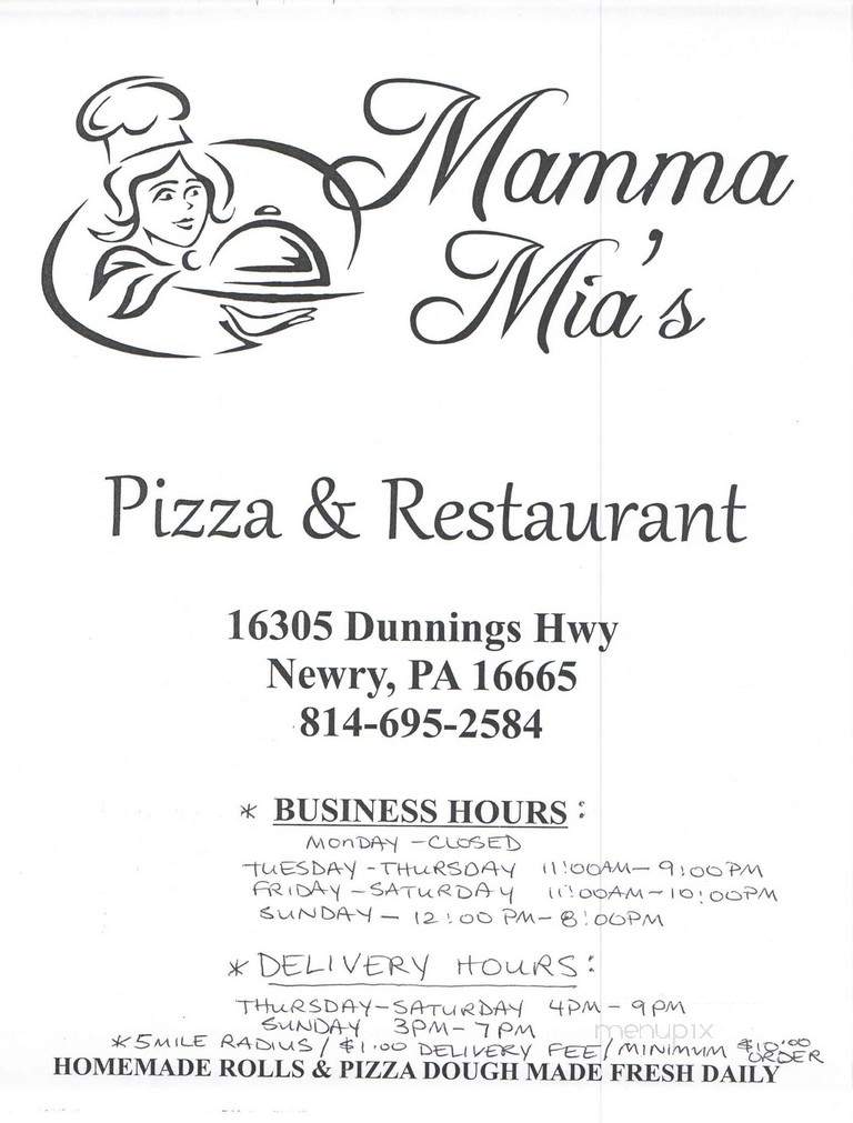Mamma Mia's Pizza & Restaurant - Newry, PA menu_pic
