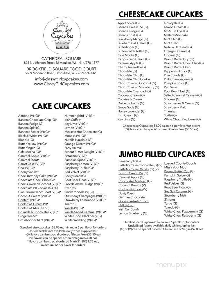 Classy Girl Cupcakes - Brookfield, WI menu_pic