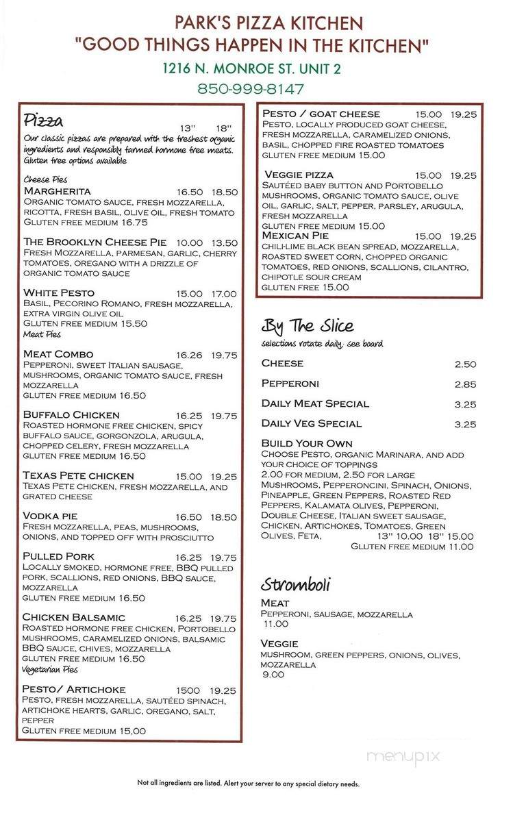 Park's Pizza Kitchen - Tallahassee, FL menu_pic