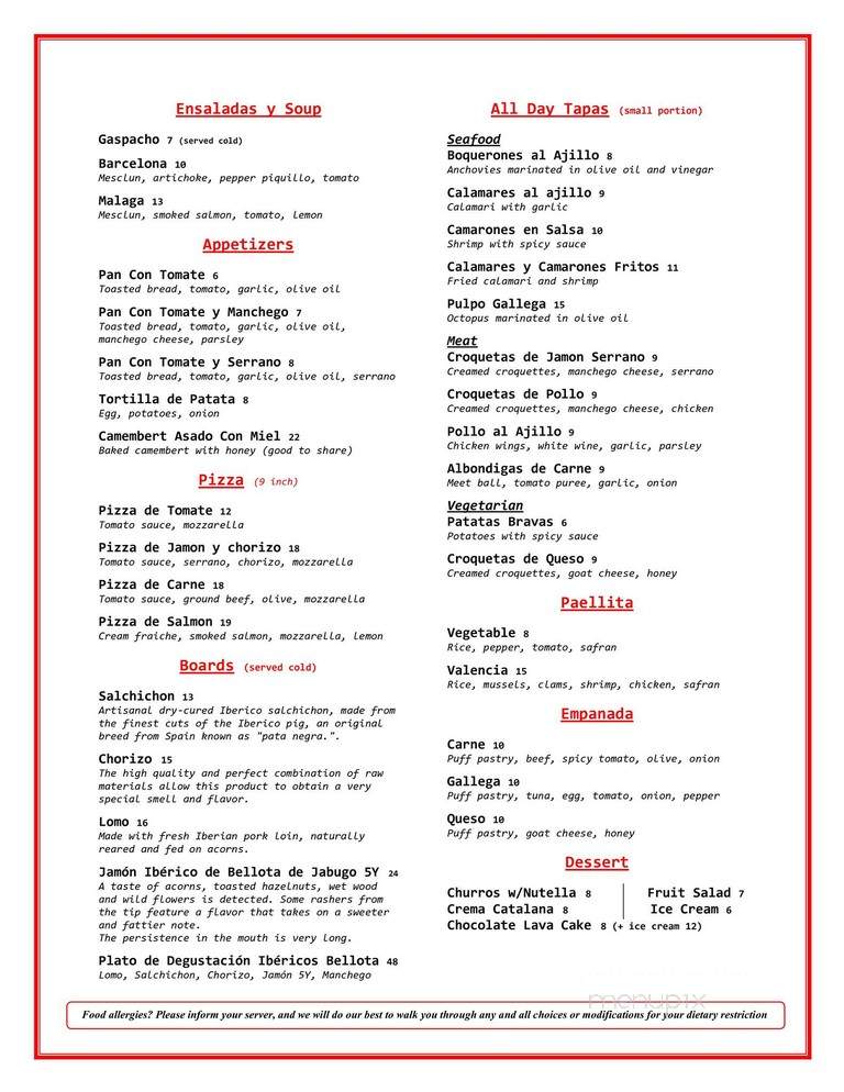 Pan y Vino - Newport Beach, CA menu_pic
