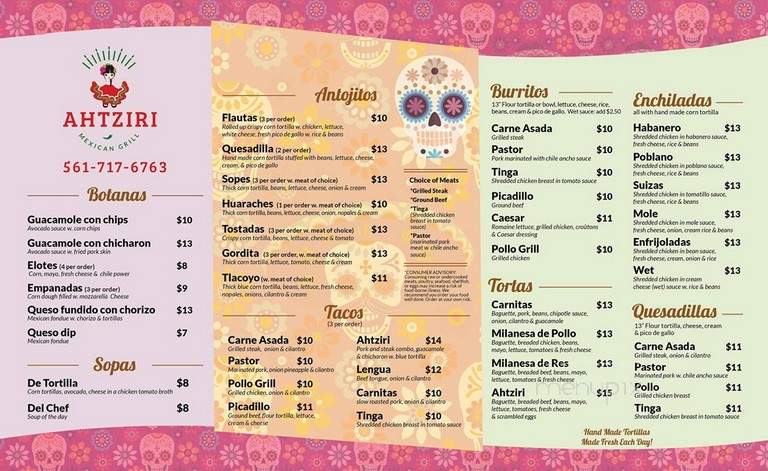 Ahtziri Mexican Grill - Boca Raton, FL menu_pic