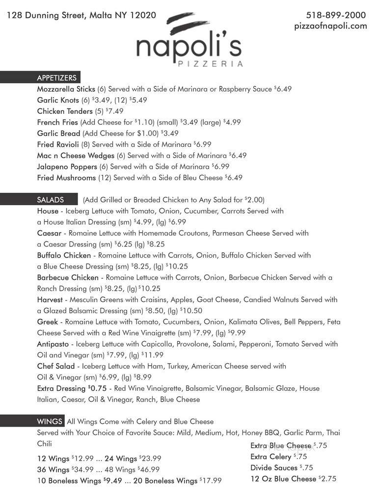 Napoli's Pizzeria - Malta, NY menu_pic