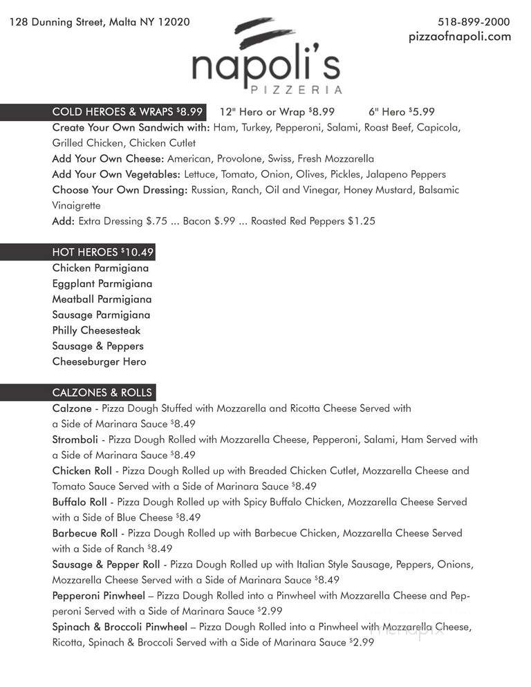 Napoli's Pizzeria - Malta, NY menu_pic