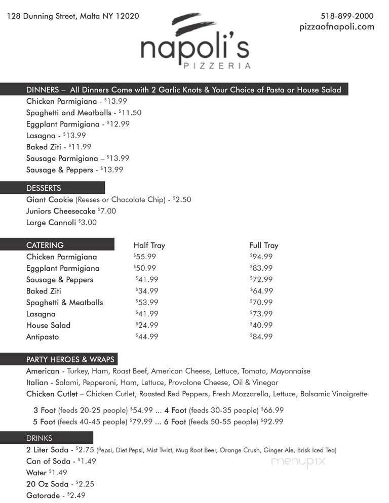 Napoli's Pizzeria - Malta, NY menu_pic