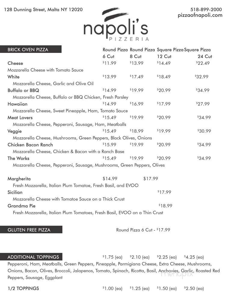 Napoli's Pizzeria - Malta, NY menu_pic