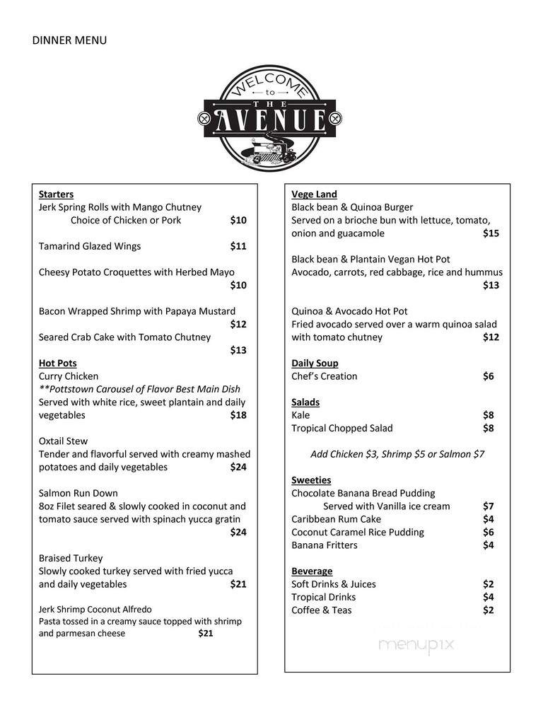 Welcome to The Avenue - Pottstown, PA menu_pic