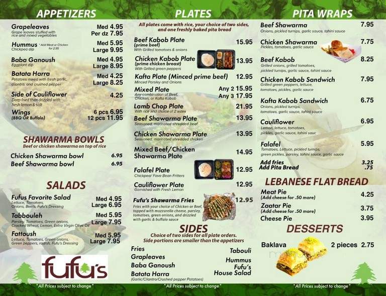 Menu of Fufu's in Riverside, CA 92501