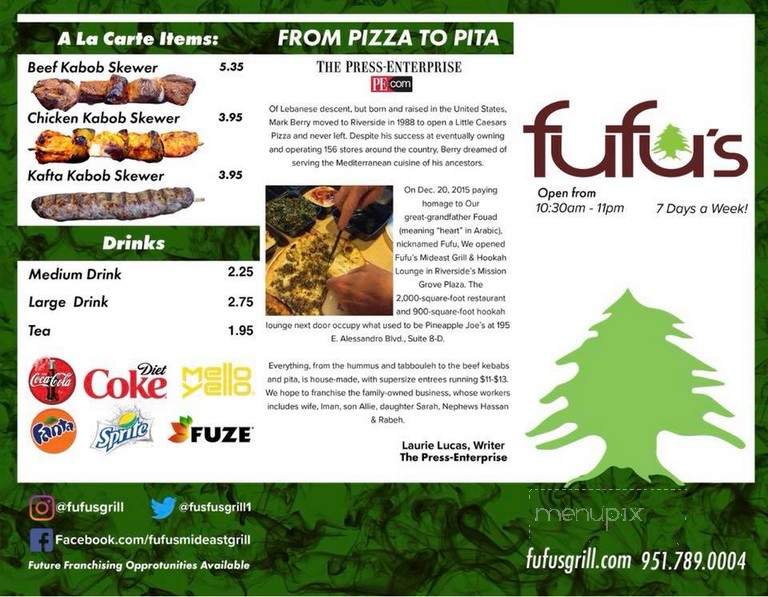Fufu's - Riverside, CA menu_pic